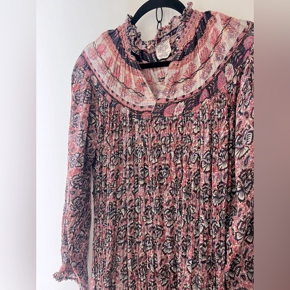 Vintage 1970s Indian Gauze Cotton Dress, Kaftan with Balloon Sleeves - Picture 2 of 4